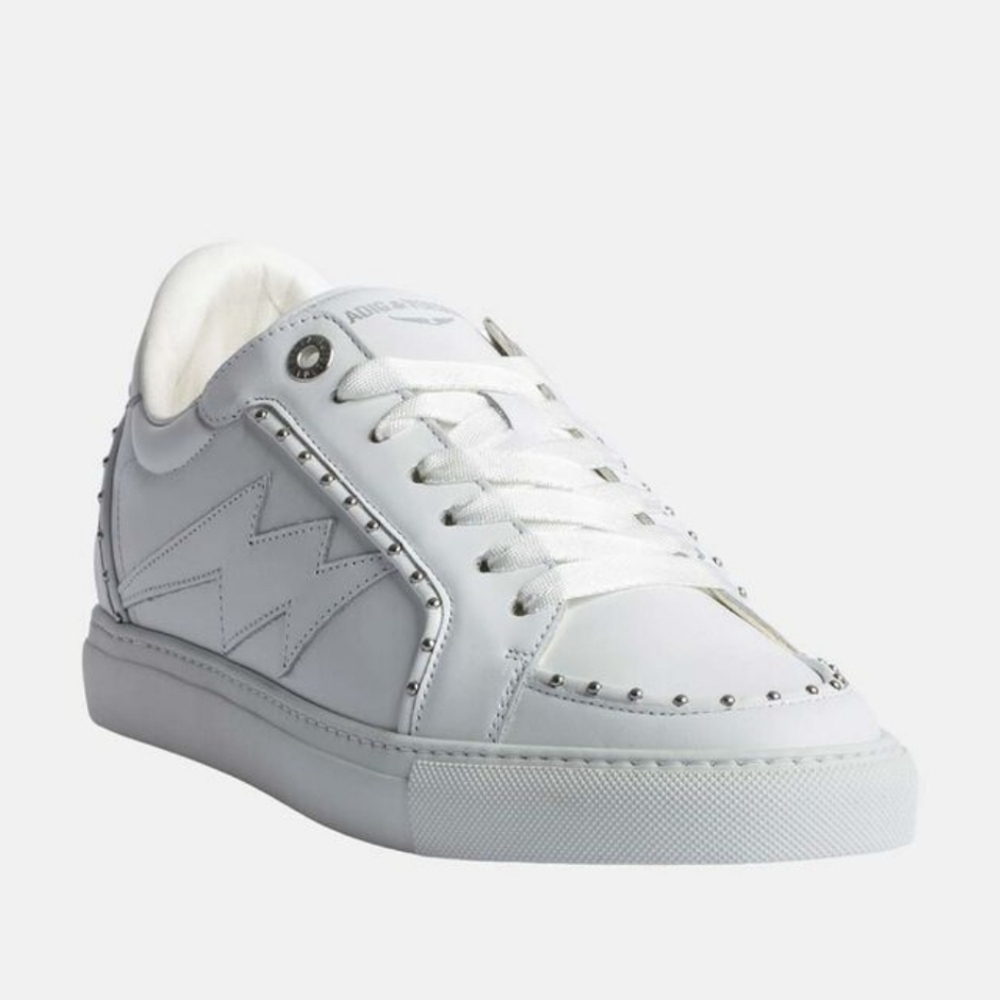 NEW Zadig & Voltaire Studded White Leather Lacey Sneakers Size 7